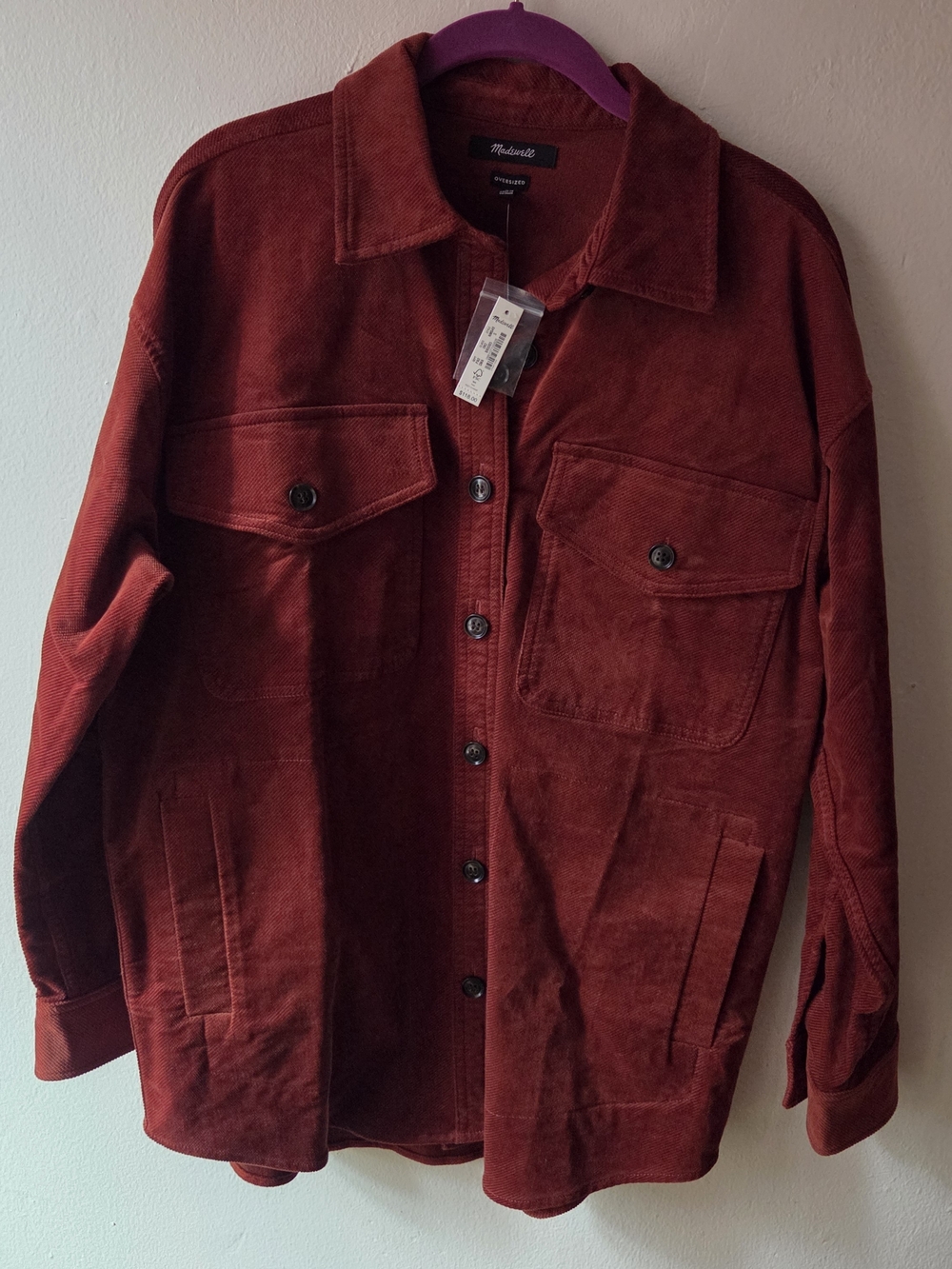 NWT*Madewell Rust Corduroy Shacket - Relaxed Button-Up Jacket*MSRP $118